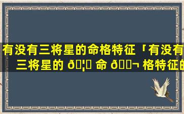 有没有三将星的命格特征「有没有三将星的 🦍 命 🐬 格特征的人」